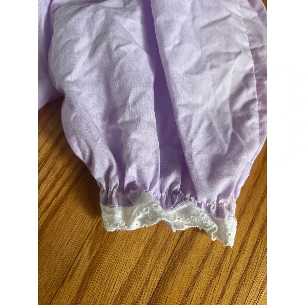 Vintage Lavender Smocked Bubble‎ Romper Peter Pan Collar Eyelet Lace Trim Purple